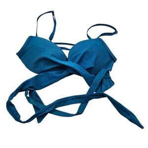 Womens Sz M Strappy Bikini Swimsuit Top Blue Lightly Padded